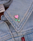 Heart flower enamel pin