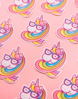 Geeky unicorn clear vinyl sticker